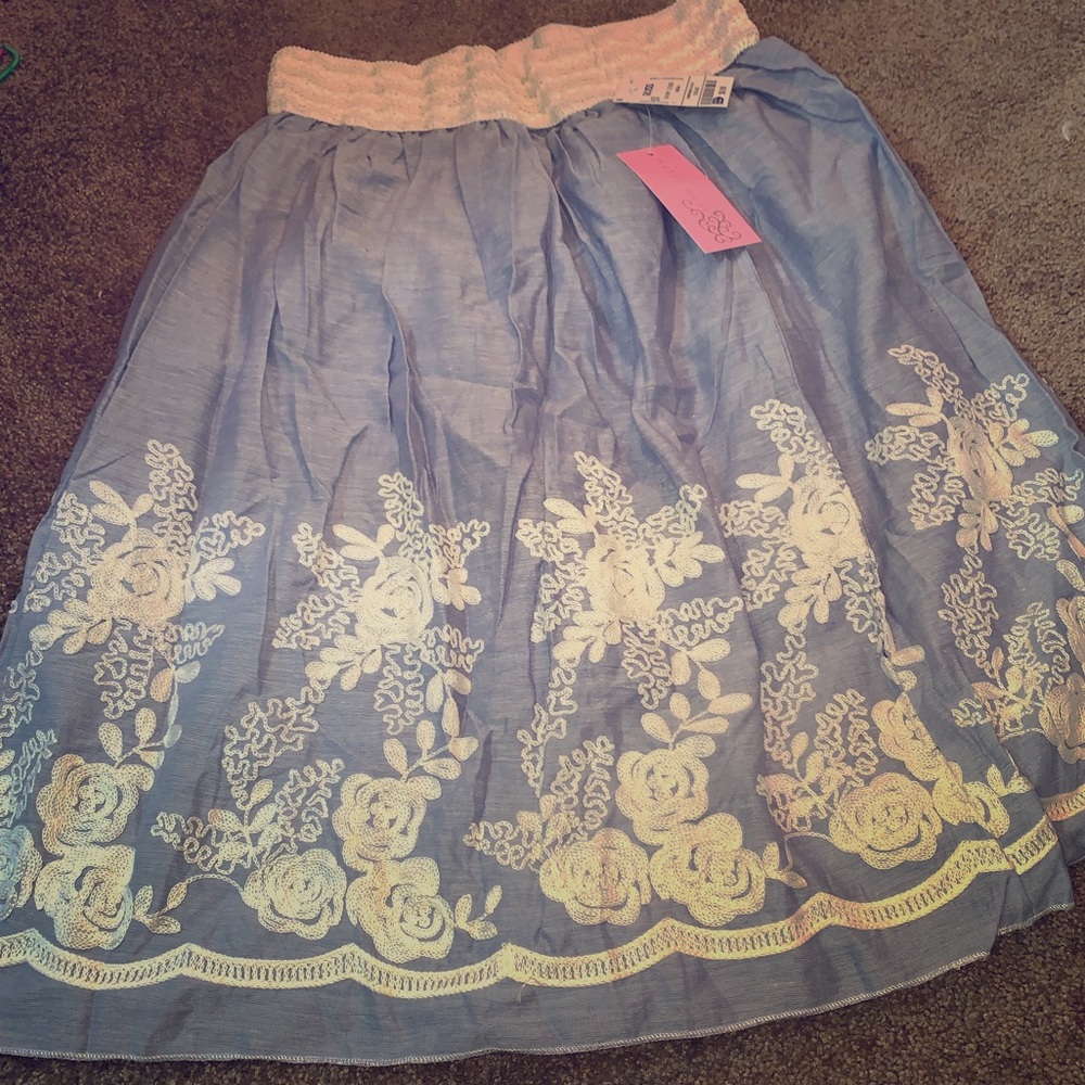 Women’s chambray(ish) blue midi skirt